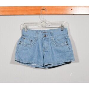 Vintage 90s Y2K LEI Blue Denim Jean Shorts Micro Mini Juniors Sz 9